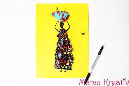 IMGAfrican Painting and Art For Kids. African Woman with Basket. Afrika malen mit Kindern. Afrikanische Kunst. Malen und Basteln im Kindergarten Afrikanische Frau mit Korb