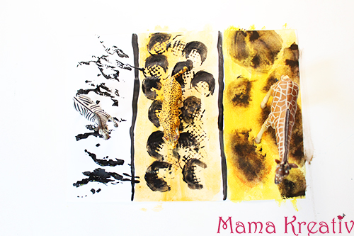 African Painting and Art For Kids. Animal Prints. Afrika malen mit Kindern. Afrikanische Kunst. Malen und Basteln im Kindergarten Tiere Muster Abdrücke
